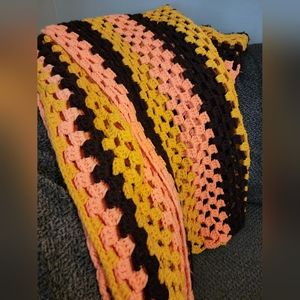 Vintage Retro Multi Colored Crocheted 80s Throw Blanket Chunky Extra Large